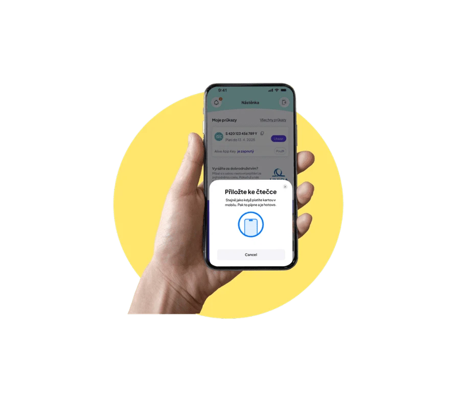 Alive App Key - přiložení telefonu